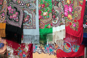  Traditional folk Russian bright shawls.