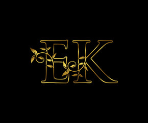 Golden E, K and EK Luxury Letter Logo Design