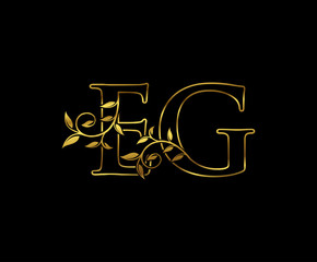 Golden E, G and EG Luxury Letter Logo Design