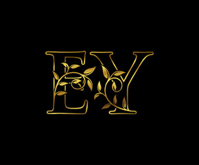 Golden E, Y and EY Luxury Letter Logo Design
