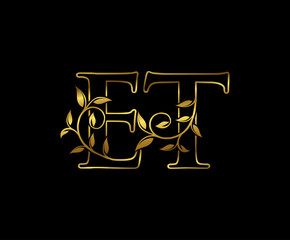 Golden E, T and ET Luxury Letter Logo Design