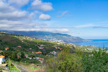 The beautiful island of La Palma, Spain, with a view of the town of Lodero and the Atlantic Ocean
