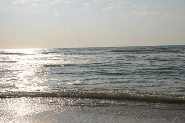 Vacation on sea with waves and seagulls