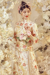 Asian bride in flowers