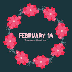 The 14 February celebration invitation card design, with beautiful ornate leaf and flower frame. Vector