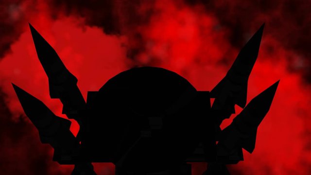 Silhouette of Tactical ground-air ballistic missiles launchs a missiles on a red background. The Cold War period concept - geopolitical tension between the Soviet Union and the United States.