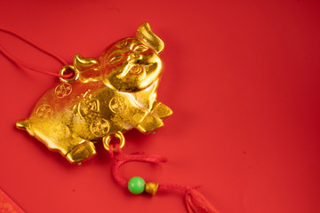 chinese new year accessories over red background