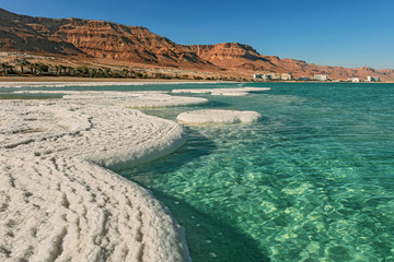 Fototapeta na wymiar Salt on the shore of the Dead Sea, Israel