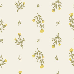 Fototapeta na wymiar Cute little yellow flowers vector pattern