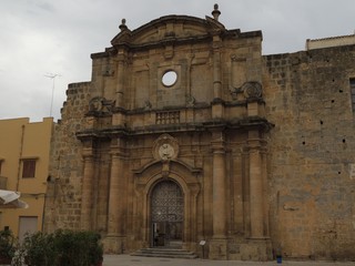 Mazara del Vallo – Church of Sant'Ignazio facade with  yellow stone wall