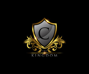Golden C Letter Luxury Shield Logo Design