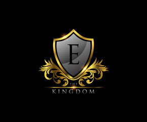 Golden E Letter Luxury Shield Logo Design