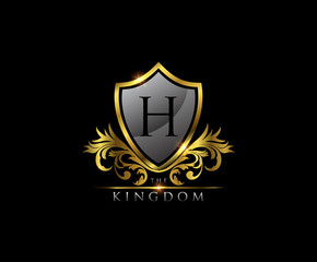 Golden H Letter Luxury Shield Logo Design