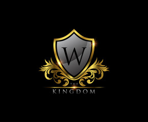 Golden W Letter Luxury Shield Logo Design