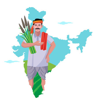indian farmer with india map vector Stock Vector | Adobe Stock