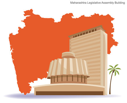 Maharashtra Legislative Assembly Building with maharashtra map vector