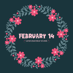 Invitation card wallpapers design for 14 February, with leaf and flower seamless frame. Vector