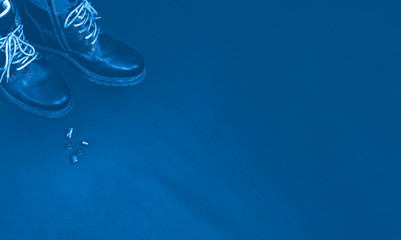 flat lay layout of men's leather accessories. Leather symbol of hunters and brutality, military...