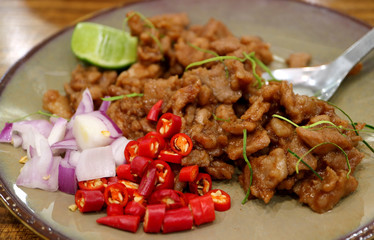 Plate of Mouthwatering Stir Fried Pork with Shrimp Paste