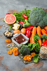Assortment of diet food ingredients rich in vitamin a