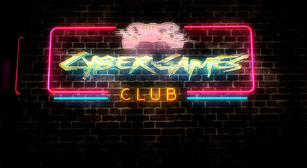 Cyberpunk city style intro with cyber games club theme