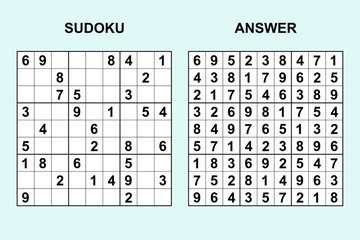 Vector sudoku with answer 316. Puzzle game with numbers.