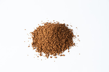 Instant coffee on a white background with place for text.