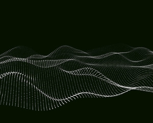 Abstract digital noise grid from dots in lines on black background. Future vector background.