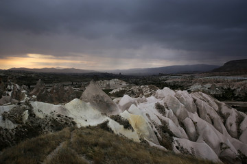 Unusual rocks of volcanic rock in the Sabel Valley (Kilichlar) near the village of Goreme in the Cappadocia region in Turkey.