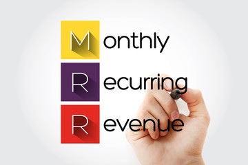 MRR - Monthly Recurring Revenue acronym with marker, business concept background