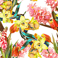 Fototapety  Wiosenne kwiaty wzór z hiacyntów.