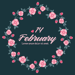Elegant shape of leaf and pink flower frame, for romantic 14 February invitation card template design. Vector