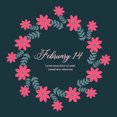 Leaf and wreath antique frame, for seamless 14 February greeting card design. Vector