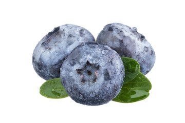 Fresh blueberries with leaves.