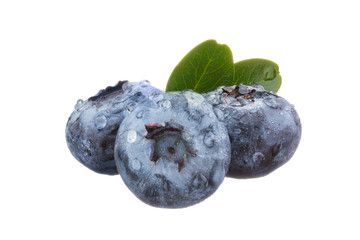 Fresh blueberries with leaves.