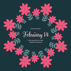 Decorative frame with seamless of leaf and pink wreath, for elegant 14 February poster design. Vector