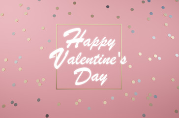 Happy Valentine's Day greeting card design with frame, 3d render