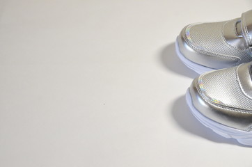  Children's sports shoes. Sneakers in silver with a white sole, orthopedic insole, Velcro closure. Very light and comfortable.