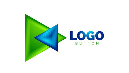 Triangle icon geometric logo template. Minimal geometrical design, 3d geometric bold symbol in relief style with color blend steps effect. Vector Illustration For Button, Banner, Background