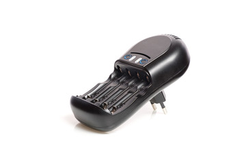Black battery charger isolated on white background