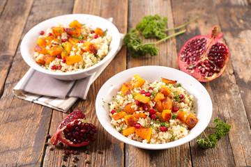 vegetable salad with grilled pumpkin and pomegranate