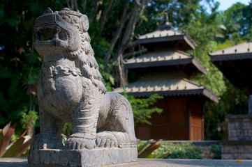 Fototapeta premium Guardian stone statue of a Lion
