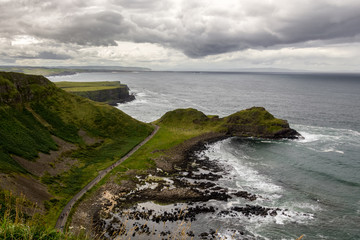 Landscape of Giant's Causeway trail in Northern Ireland in United Kingdom. UNESCO heritage.