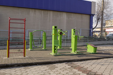 City public free exercise machines on the streets of Shymkent, Republic of Kazakhstan