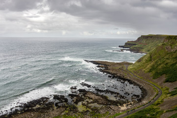 Landscape of Giant's Causeway trail in Northern Ireland in United Kingdom. UNESCO heritage.