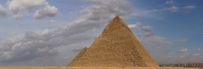 The great pyramids of Giza of  Pharaohs Khufu (Cheops) and Khafre (Chephren). The first Wonder of...