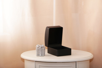 Black gift box for decorations on the table.
