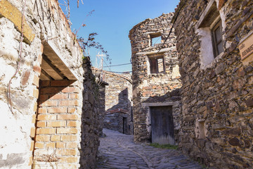 Texas, stone walls and rural town street