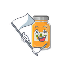 Funny pineapple jam cartoon character style holding a standing flag