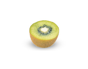 Single half of ripe juicy kiwi fruit isolated on white background